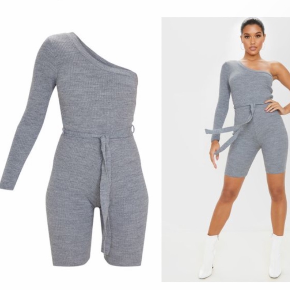Off shoulder unitard , off shoulder jumpsuit , grey off shoulder jumpsuit
